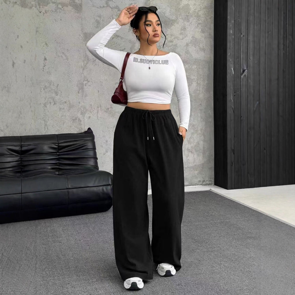 New Women's Drawstring-waist Straight-leg Casual Loose Pants