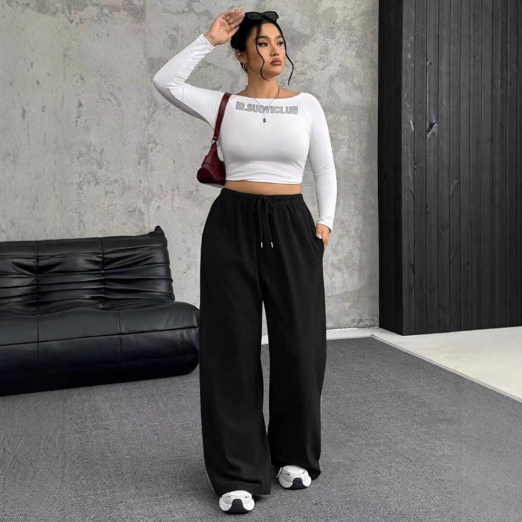 New Women's Drawstring-waist Straight-leg Casual Loose Pants