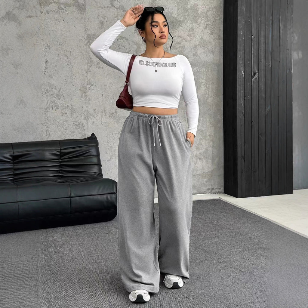 New Women's Drawstring-waist Straight-leg Casual Loose Pants