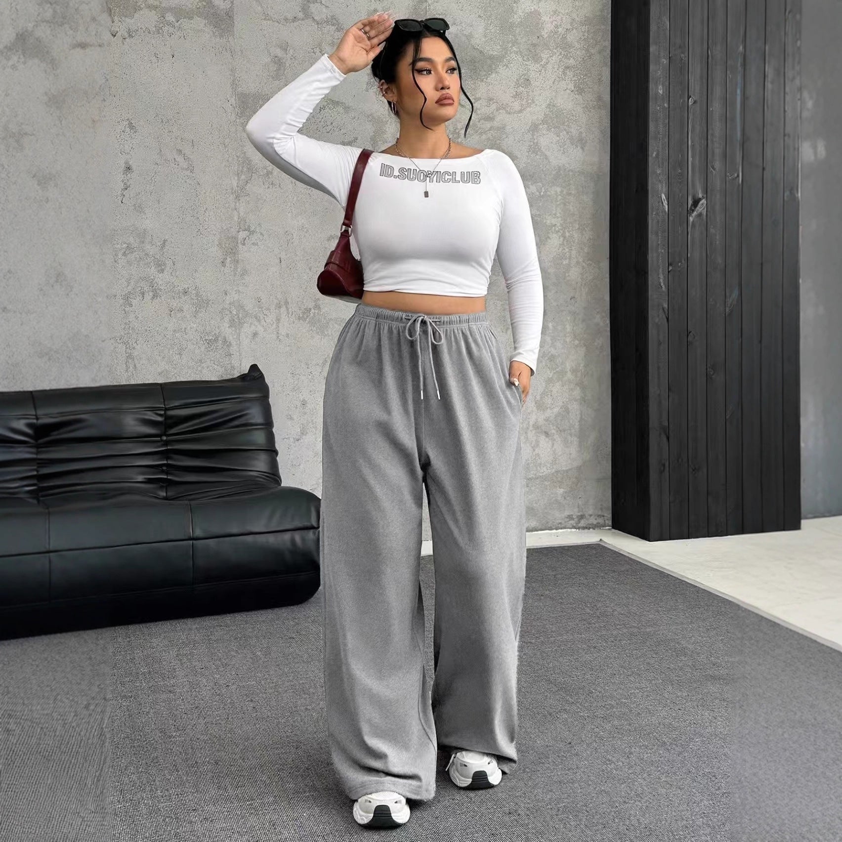 New Women's Drawstring-waist Straight-leg Casual Loose Pants